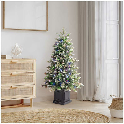 Pre-Lit Glitter Frosted Potted Christmas Tree 1.3m with 200 Colour Changing Micro LEDs and Remote