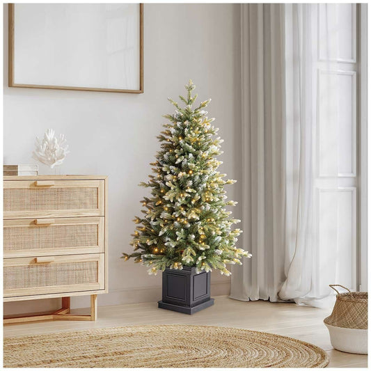 Pre-Lit Glitter Frosted Potted Christmas Tree 1.3m with 200 Colour Changing Micro LEDs and Remote