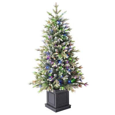 Pre-Lit Glitter Frosted Potted Christmas Tree 1.3m with 200 Colour Changing Micro LEDs and Remote