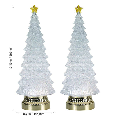 Glitter LED Christmas Trees 38cm Set of 2, Battery Operated with Timer and Colour Changing Lights