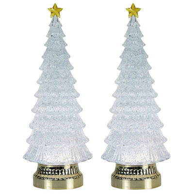 Glitter LED Christmas Trees 38cm Set of 2, Battery Operated with Timer and Colour Changing Lights