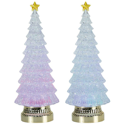 Glitter LED Christmas Trees 38cm Set of 2, Battery Operated with Timer and Colour Changing Lights