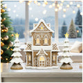 Gingerbread House Set with Warm White LED Lights 38cm Resin Christmas Village Decoration