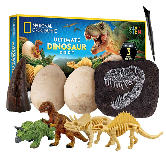 National Geographic Ultimate Dinosaur Dig Kit with 3 Dig Bricks, T. Rex Tooth Replica and STEM Guide