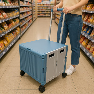 SpaceMade Folding Shopping Cart 50L with Lid, Four Wheels and Telescoping Aluminium Handle