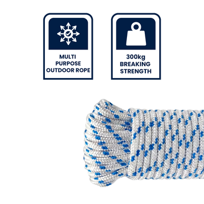 Grunt 4mm x 10m Safety Rope - White Pink Blue Tracer - Durable High Visibility