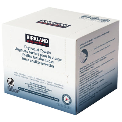 Kirkland Signature Dry Facial Towels 4 x 50 Pack, 200 Plant-Based Disposable Face Cloths