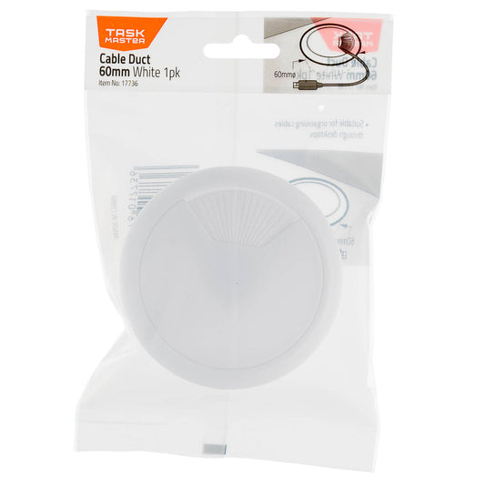 Taskmaster 60mm White Cable Duct - 1 Pack - Durable Plastic - Easy Installation