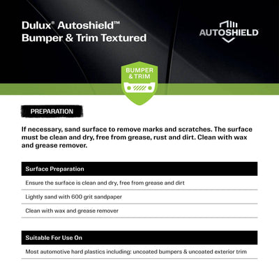 Dulux Autoshield Spray Paint 340g Textured Black Bumper - 0.34L - Excellent Adhesion
