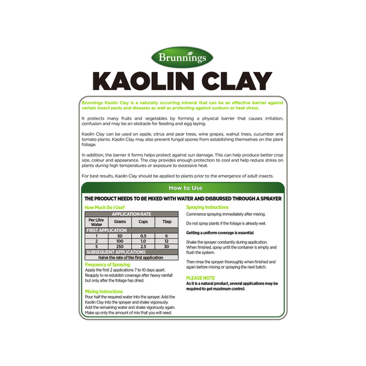 Brunnings Kaolin Clay - 1kg Natural Insect Barrier - Protects Plants from Pests and Heat Stress – view 2 - Auzzistore