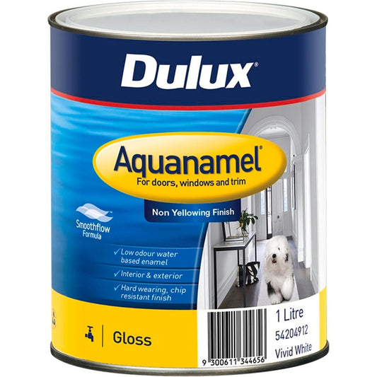 Dulux Aquanamel High Gloss Enamel Paint - 1L - White - Water Based - Fast Drying - Auzzistore
