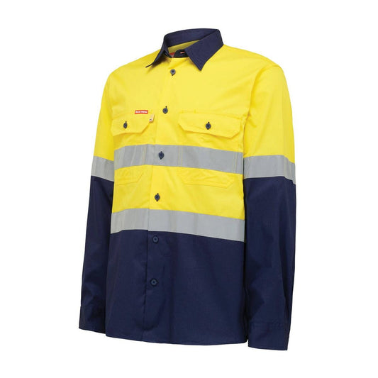 Hard Yakka Hi Vis Taped Long Sleeve Shirt 2XL - Yellow/Navy - Safety Comfort