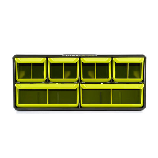 Ryobi Link Small Wall Parts Organiser - 6 Clear Bins - 168mm x 94mm x 394mm