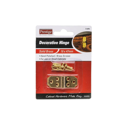 Prestige Decorative Hinges - 19 x 47mm - Polished Brass - Pack of 2