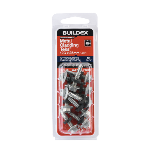 Buildex Cladding Fencing Teks Screws 12g x 25mm - 10 Pack - Self-Drilling - Corrosion Resistant - Auzzistore