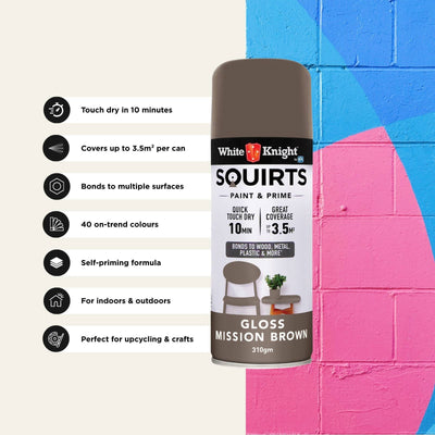 White Knight Squirts Spray Paint - 310g - Mission Brown - Gloss - Solvent Based