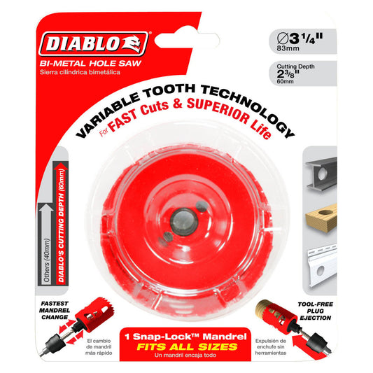 Diablo 79mm Carbide Tipped Hole Saw - Wood & Metal - 60mm Cutting Depth - Auzzistore