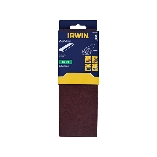 Irwin Sanding Belts 3 Pack - 75 x 457mm - 120 Grit - Woodworking & Metalworking - Auzzistore