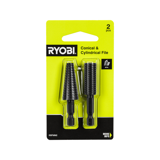 Ryobi 2 Piece Mixed Metal Rotary File Set - 65mm x 18mm x 115mm - Precision Shaping - Auzzistore