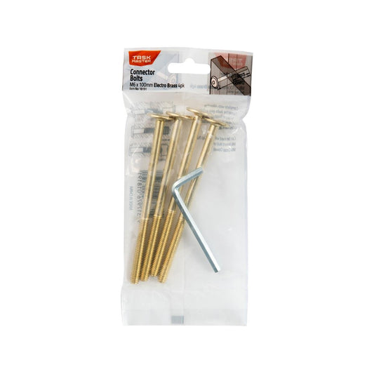 Taskmaster M6 Connector Bolts - 100mm - Electro Brass - 4 Pack - Auzzistore
