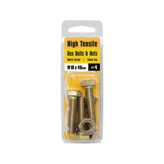 Pinnacle Hex Bolt & Nut - M10 x 40mm - Yellow Zinc - Hi Tensile - 4 Pack – view 2 - Auzzistore