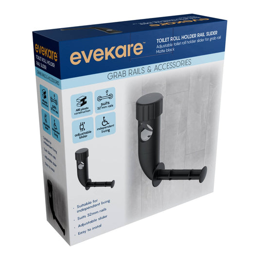Evekare 32mm Black Matte Toilet Roll Holder - Adjustable - Easy Install – view 2