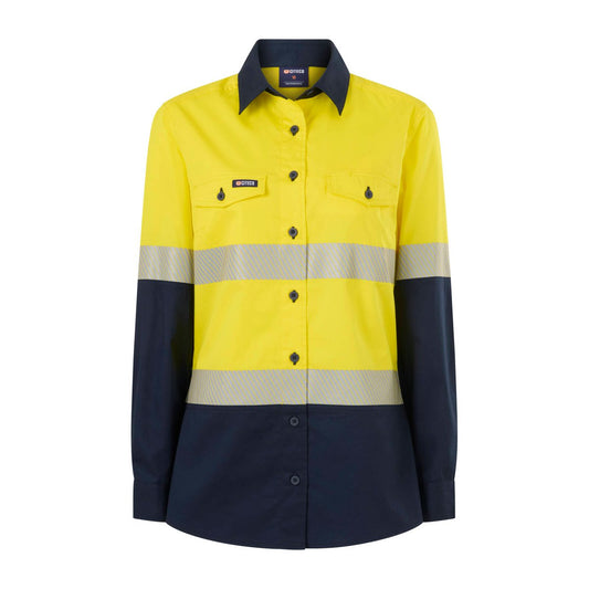Citeco Womens Long Sleeve Shirt Size 18 - Hi Vis Yellow Navy - Safety Comfort