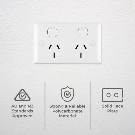 Deta Double Power Point 15A Polycarbonate White Standard Size – view 2 - Auzzistore