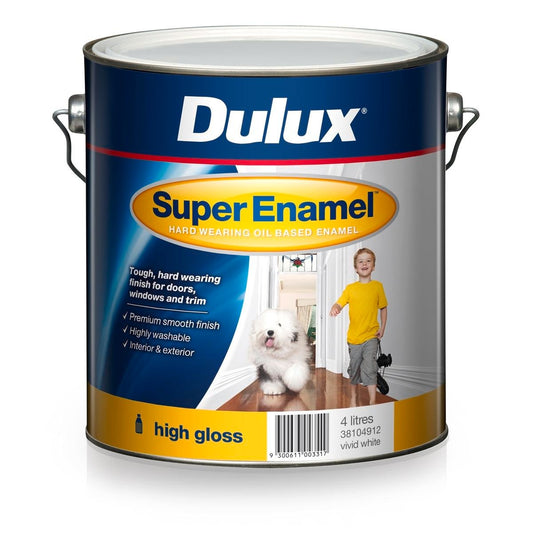 Dulux Super Enamel Paint High Gloss 4L Vivid White Washable Finish - Auzzistore