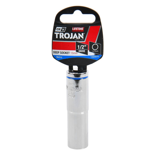 Trojan 15mm Deep Socket 1/2" Drive - Polished Chrome Vanadium - 12 Point - Lifetime Warranty – view 2 - Auzzistore