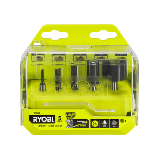 Ryobi 5 Piece Straight Router Bit Set - 3.2mm to 25mm - Durable Carbide Blades - Auzzistore
