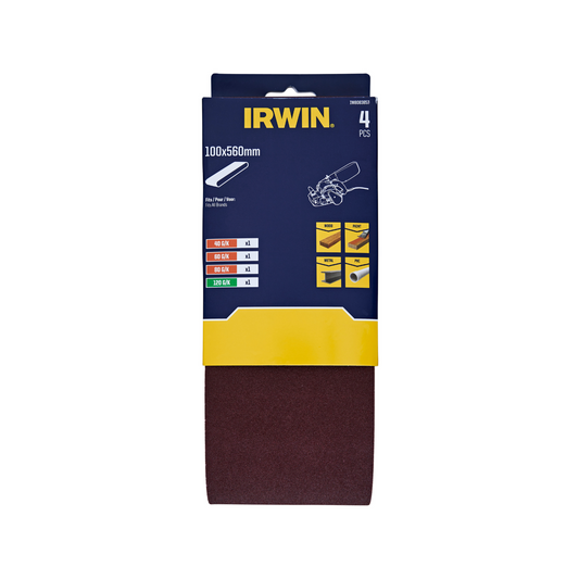 Irwin Sanding Belt 4 Pack - 100 x 560mm - Mixed Grit - Aluminium Oxide - Auzzistore