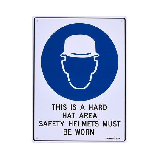 Sandleford Hard Hat Area Sign - 300 x 225mm - Polypropylene - UV Resistant - Auzzistore