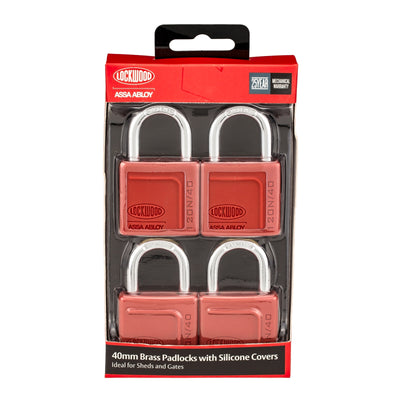 Lockwood 40mm Solid Brass Padlock 4 Pack - Heavy Duty - Weather Resistant