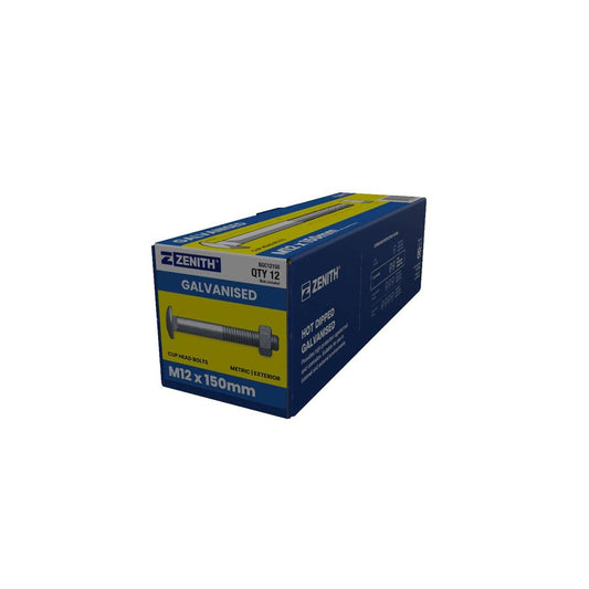 Zenith M12 x 150mm Hot Dip Galvanised Cup Head Bolts and Nuts 12 Pack - Auzzistore
