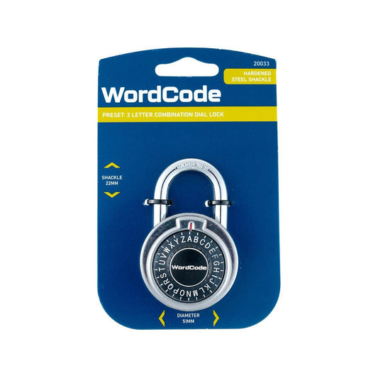 Wordcode 3 Letter Combination Dial Lock - 51mm - Silver - Hardened Steel Shackle - Auzzistore