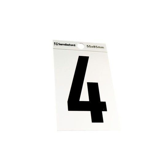 Sandleford Self Adhesive House Number 4 - 85mm Silver Black