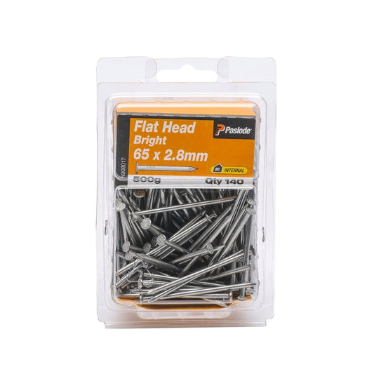 Paslode Flat Head Nails 65mm 2.8mm Bright Steel 140 Pack - Auzzistore