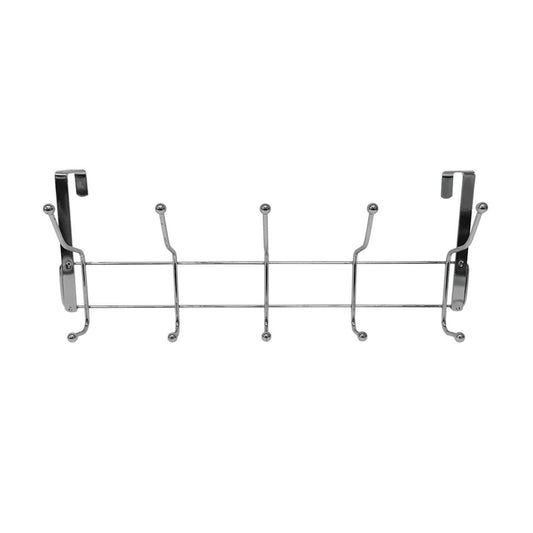Adoored 10 Hook Satin Chrome Over the Door Hook Rack - Steel - Durable