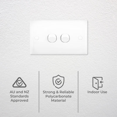 DETA White Solid Plate Double Switch - 2 Gang - Polycarbonate - Durable