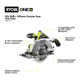 Ryobi 18V ONE+ 165mm Circular Saw Skin Only - Ultra Thin Blade - 2.45kg