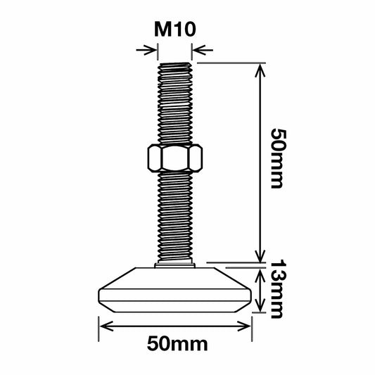Richmond Levelling Foot - 50mm x M10 - Nylon - Adjustable - 150kg Load – view 2 - Auzzistore