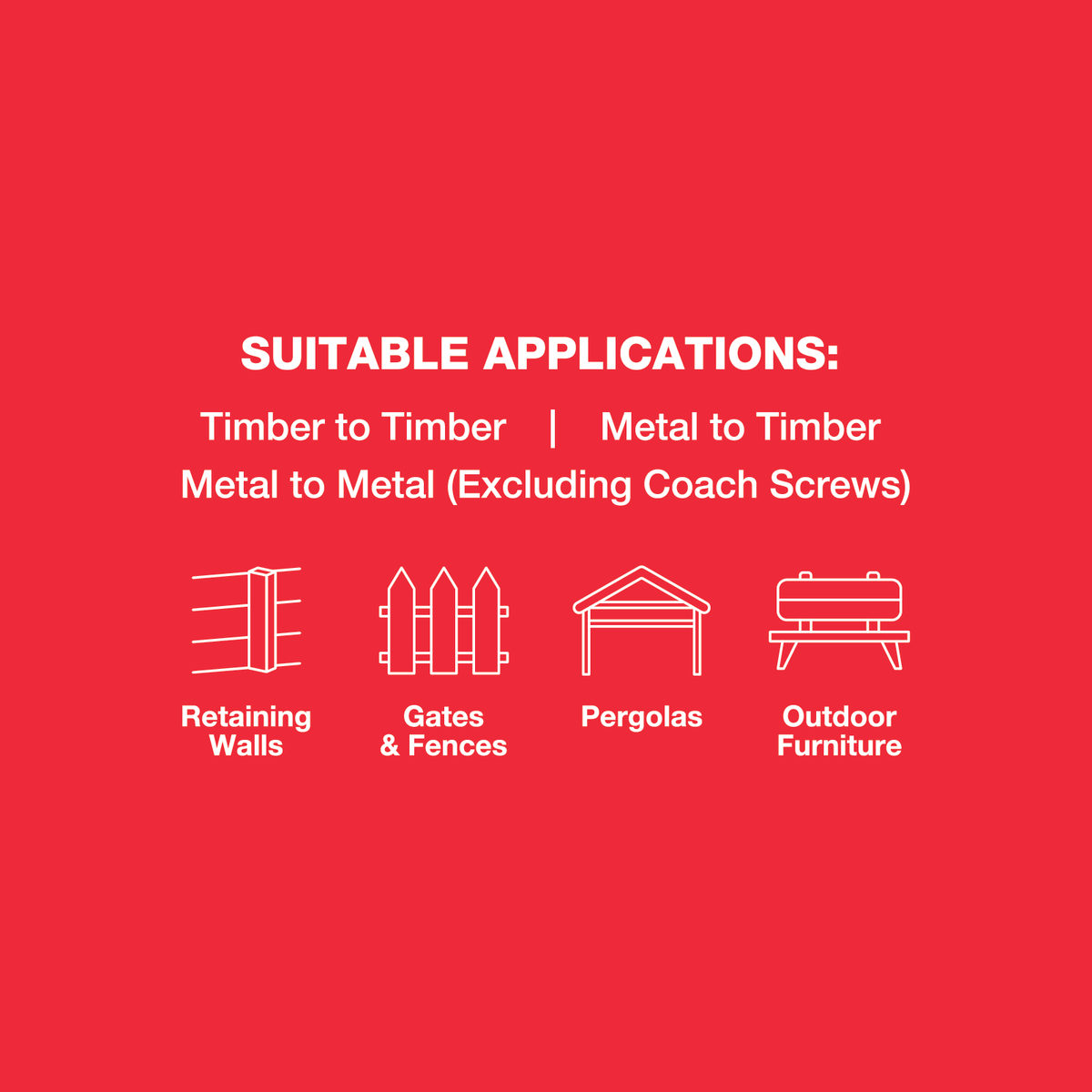 Zenith Hex Head Coach Screws M10 x 75mm Stainless Steel 304 Grade 12 Pack