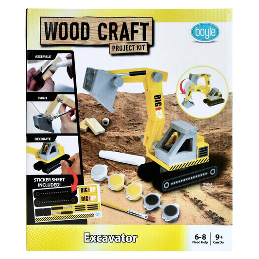 Boyle Wood Craft Project Kit Excavator - DIY Model - 110mm x 200mm - Indoor Use - Auzzistore