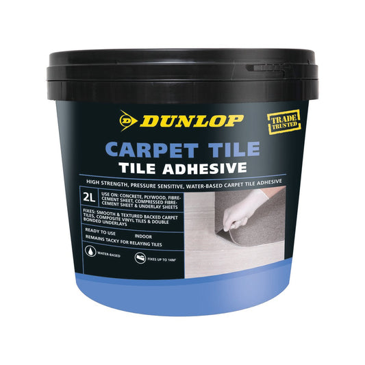 Dunlop Pressure Sensitive Carpet Tile Adhesive - 2L - Water Based - Semi-Permanent - Auzzistore