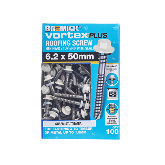 Bremick Vortex Plus Roofing Screw 6.2 x 50mm - Box of 100 - Hex Drive - Watertight Seal – view 2 - Auzzistore