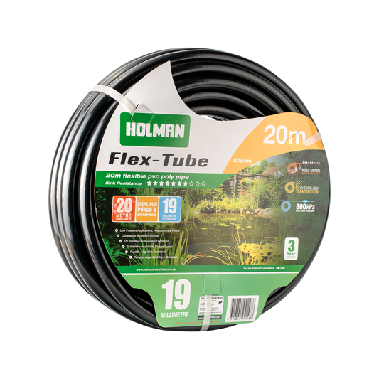 Holman 19mm Flex Tube 20m PVC Reduces Algae Build-Up Black - Auzzistore