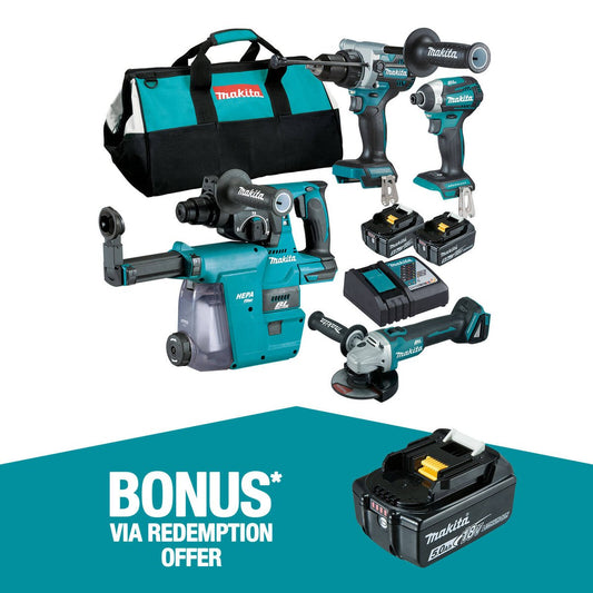 Makita Brushless 4 Piece Combo Kit DLX4148TX1 - 18V - Includes 2 Batteries - Fast Charger - Tote Bag - Auzzistore