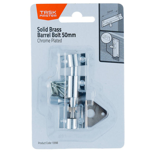 Taskmaster 50mm Chrome Plated Barrel Bolt - Solid Brass Security Solution