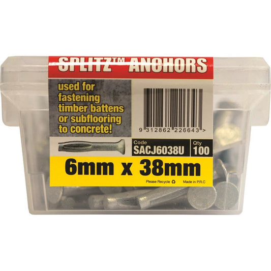 Macsim Splitz Anchor - 38mm - Galvanised Steel - Countersunk Head - 100 Pack - Auzzistore